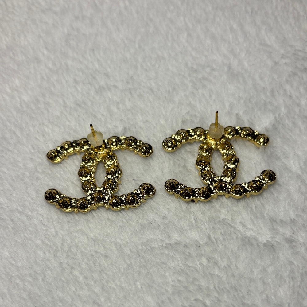 Elegant Gold and Silver Crystal Logo Earrings - Picture 4 of 6